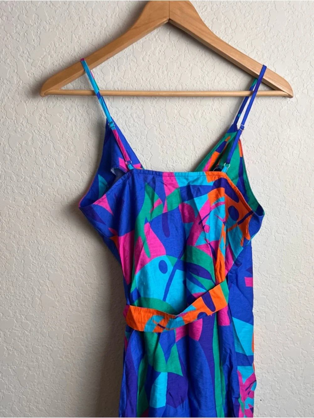 Cupshe Papaya Pop Tropical Mini Wrap Dress Small S Blue Green Print NWT Womens - Picture 12 of 15